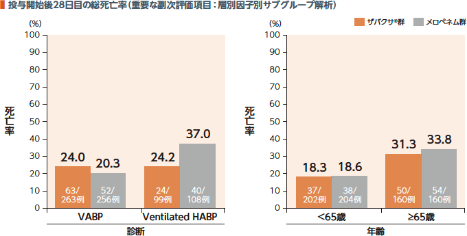 投与開始後28日目の総死亡率（重要な副次評価項目：層別因子別サブグループ解析）