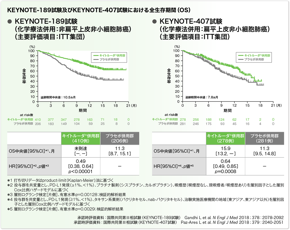 KEYNOTE-189試験及びKEYNOTE-407試験における全生存期間(OS)