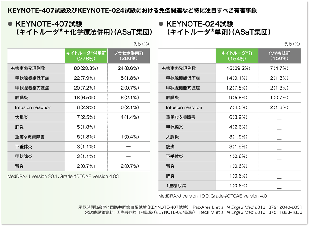KEYNOTE-407試験及びKEYNOTE-024試験における免疫関連など特に注目すべき有害事象