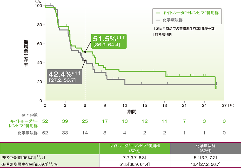 日本人集団における無増悪生存期間(PFS)のKaplan-Meier曲線(ITT集団)