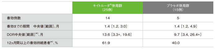 奏効までの期間及び奏効期間（DOR）の要約