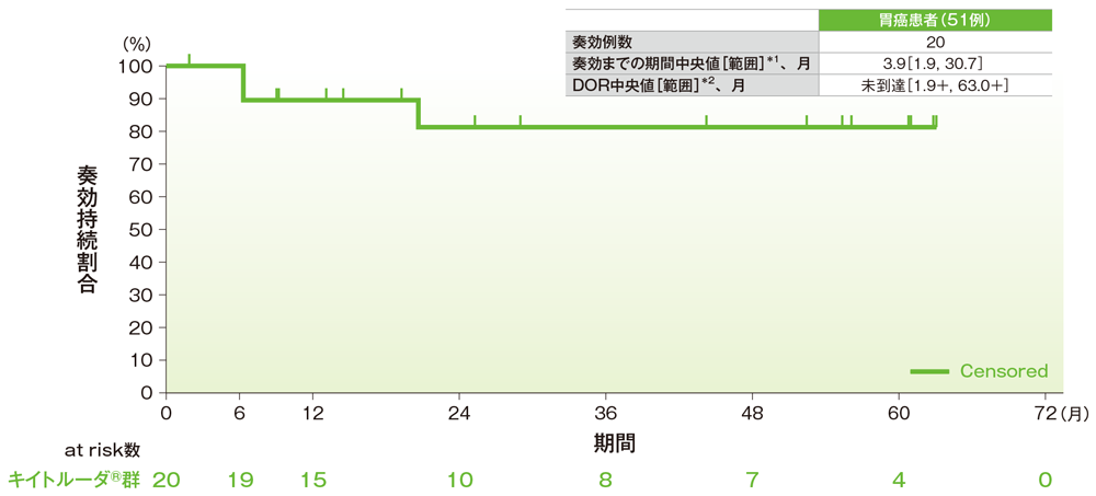 奏効期間（DOR）のKaplan-Meier曲線（胃癌）