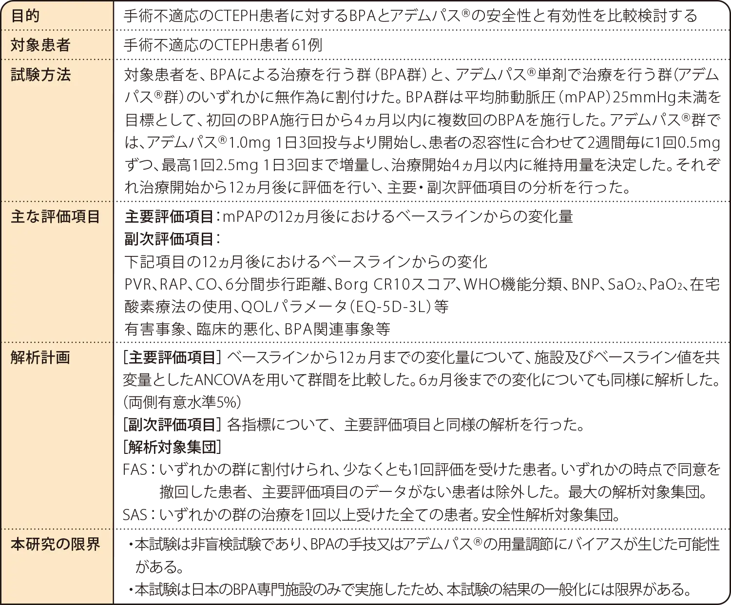 国内無作為化比較試験（MR BPA試験） 試験概要