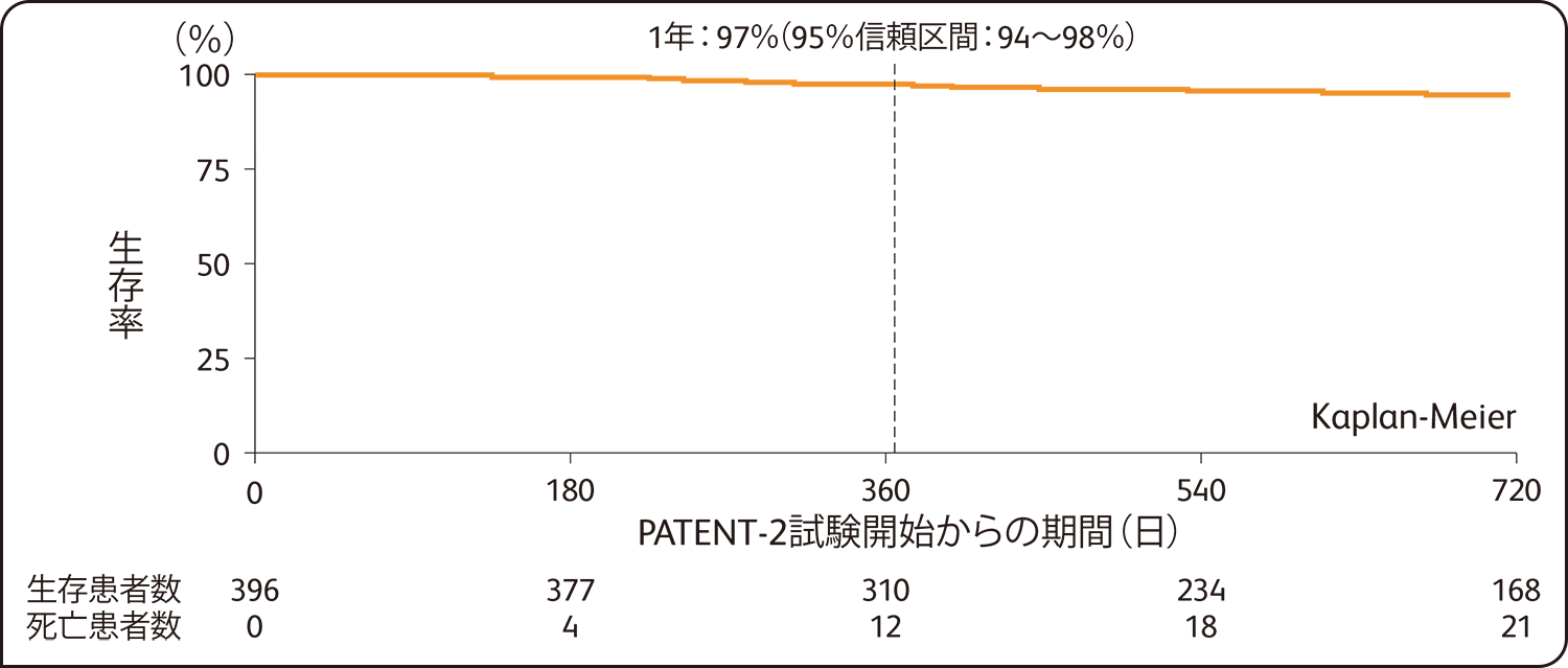 国際共同第Ⅲ相試験：長期継続投与試（PATENT-2試験） 有効性（生存率）