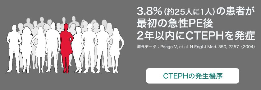3.8%（25人に1人）の患者が最初の急性PE後2年以内にCTEPHを発症
