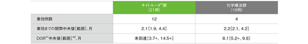 日本人集団における独立判定評価に基づく奏効までの期間及び奏効期間(DOR)の要約(ITT集団)