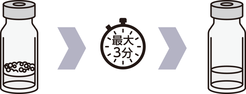 気泡が消失するまでバイアルを最大3分間放置します
